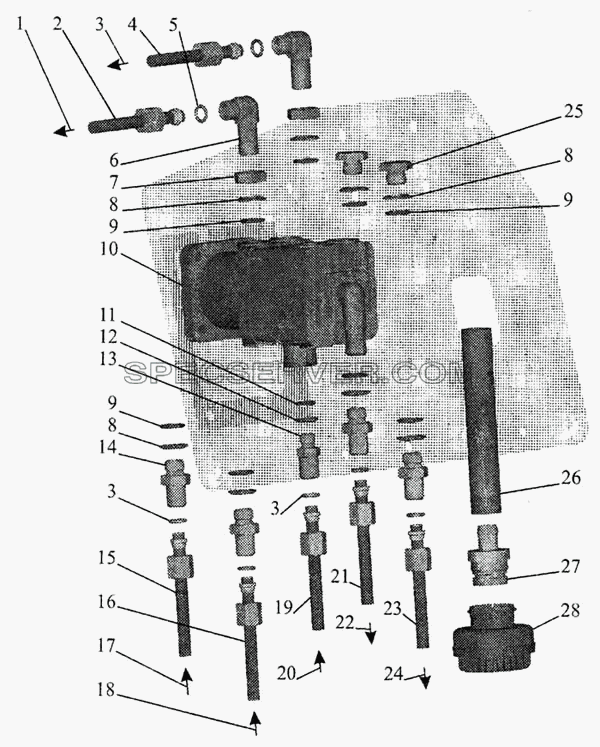 Тормозной кран и присоединительная арматура для МАЗ-643068 (список запасных частей)
