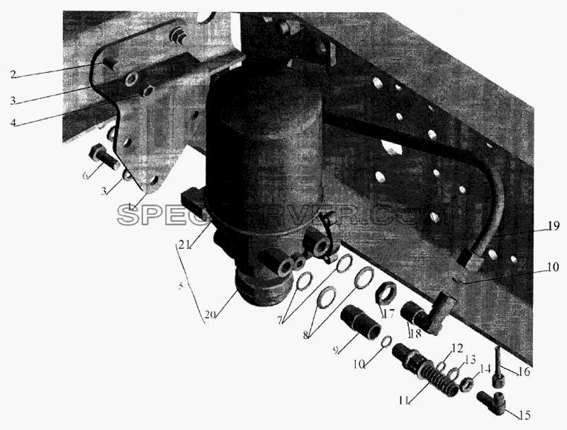 Установка осушителя воздуха и присоединительной арматуры для МАЗ-643068 (список запасных частей)
