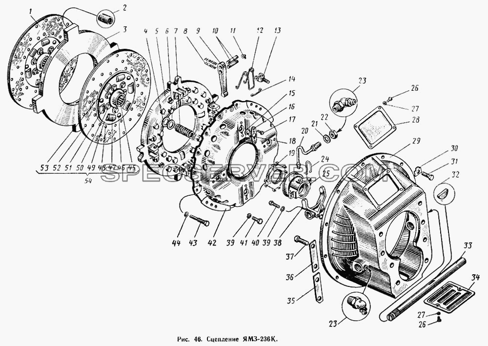 Сцепление ЯМЗ-236К (устанавливается на двигатель с маховиком 236-1005120-Е) для МАЗ-503А (список запасных частей)