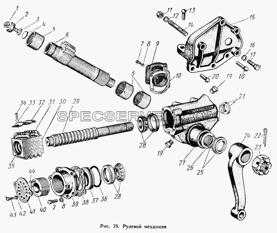 Рулевой механизм для МАЗ-503А (список запасных частей)