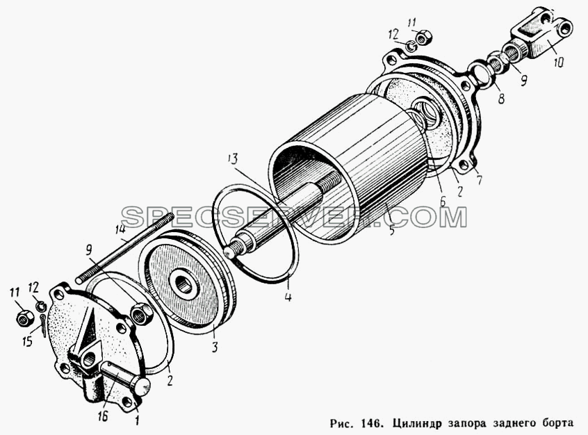 Цилиндр запора заднего борта для МАЗ-503А (список запасных частей)