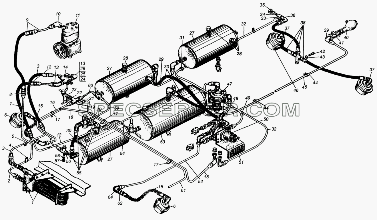 Привод пневматический тормозов МАЗ-509А для МАЗ-5549 (список запасных частей)