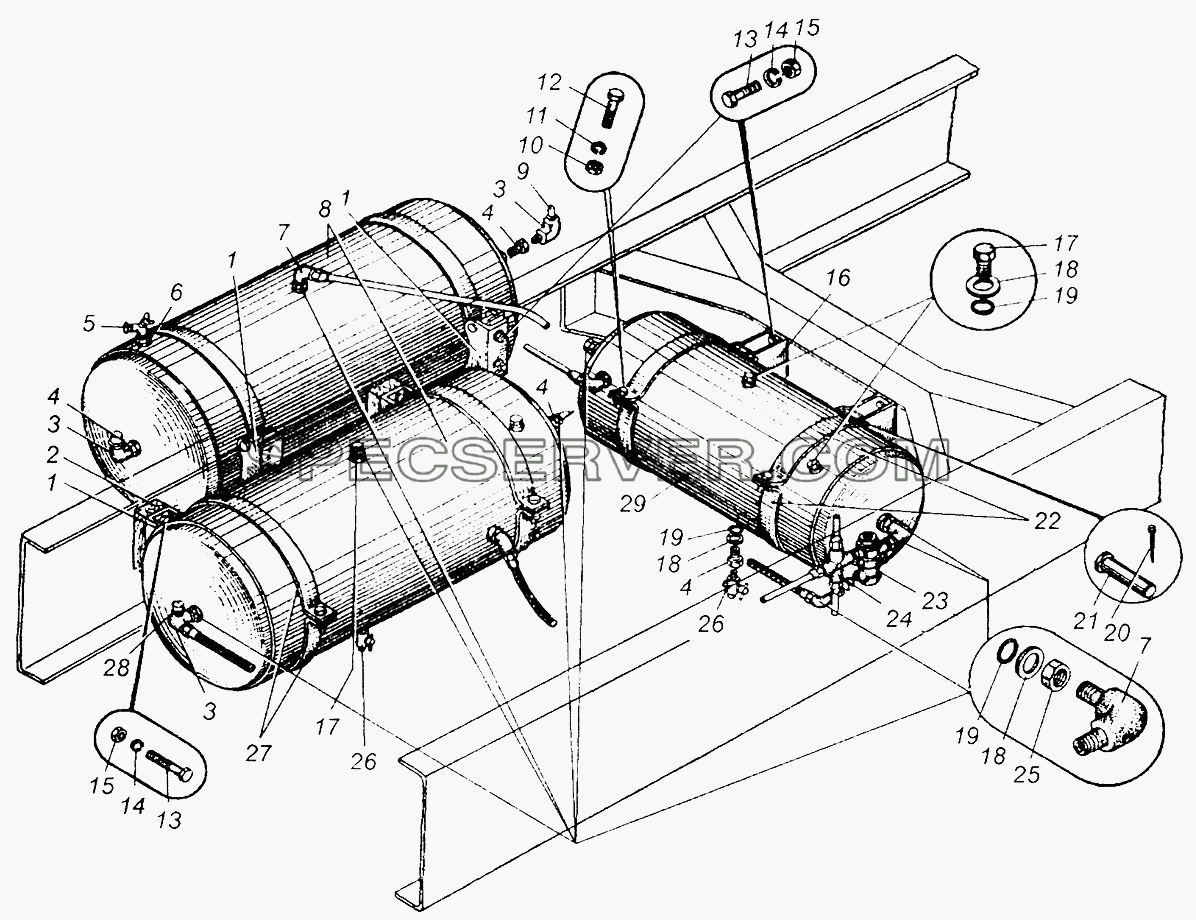 Крепление воздушных баллонов МАЗ-5335 для МАЗ-5549 (список запасных частей)