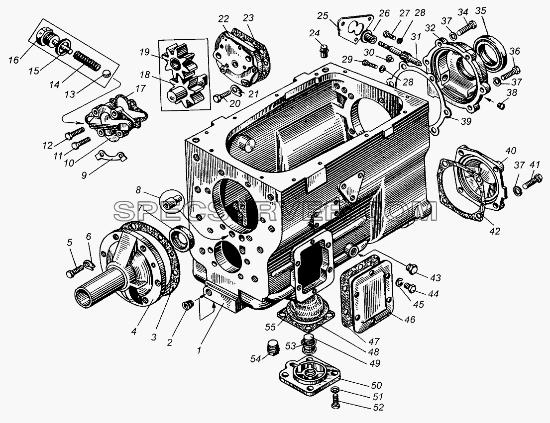 Картер и насос масляный коробки передач для МАЗ-5549 (список запасных частей)