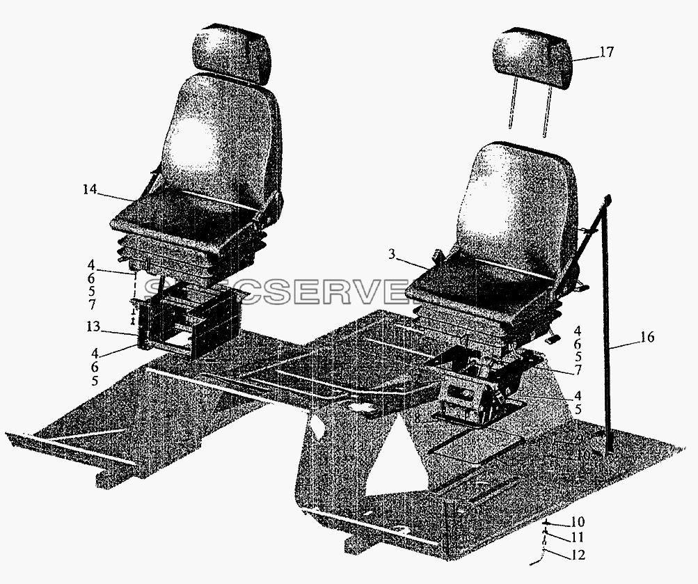 Установка и пневмопитание сидений для МАЗ-6303 (2005) (список запасных частей)