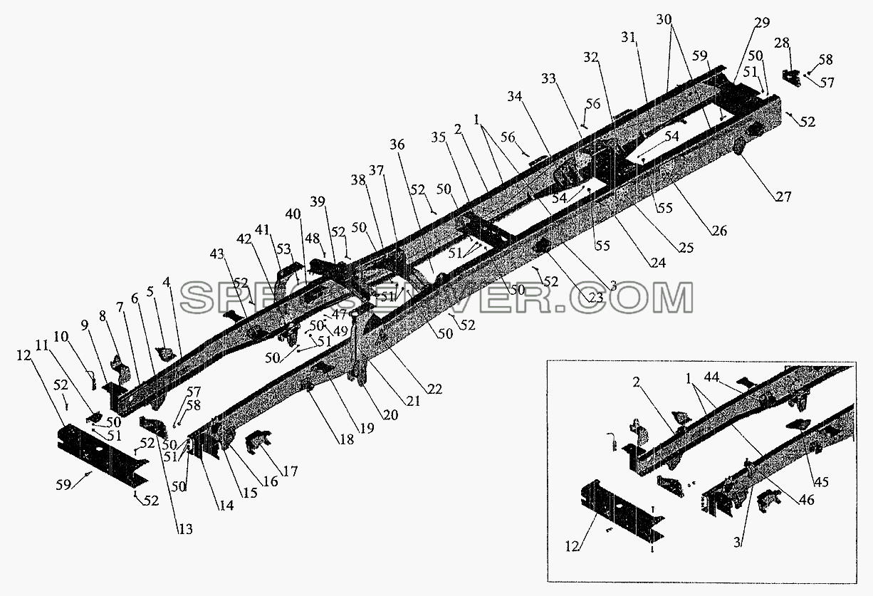 Рама шасси МАЗ-630305,630303 под комплектацию специального оборудования для МАЗ-6303 (2005) (список запасных частей)