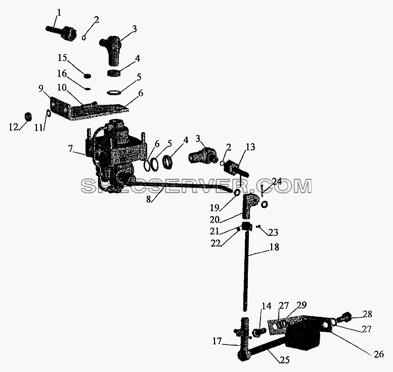 Регулятор тормозных сил с присоединительной арматурой на МАЗ-533608, МАЗ-533605, МАЗ-533603, МАЗ-533602 для МАЗ-6303 (2005) (список запасных частей)
