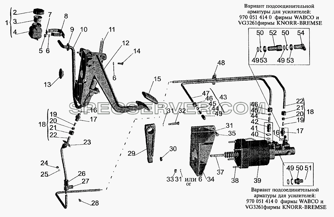Механизм управления сцеплением для МАЗ-6303 (2005) (список запасных частей)