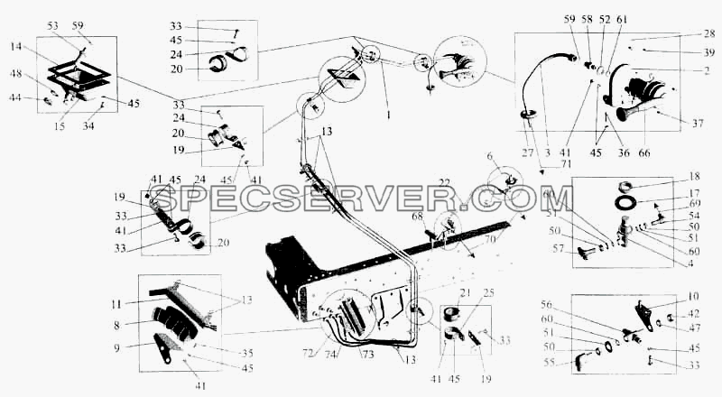 Привод стояночного тормоза и ВТС на МАЗ-533702 для МАЗ-5336 (список запасных частей)
