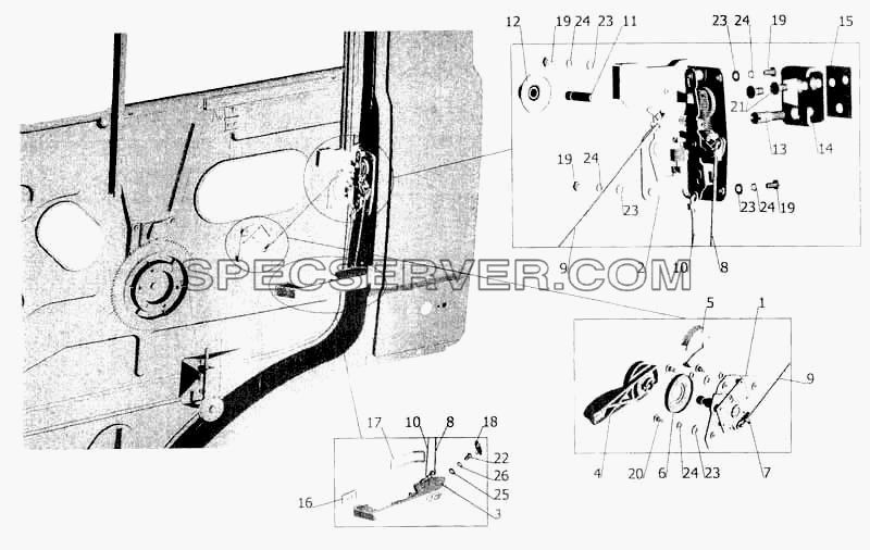 Установка наружной ручки и замка двери для МАЗ-5336 (список запасных частей)