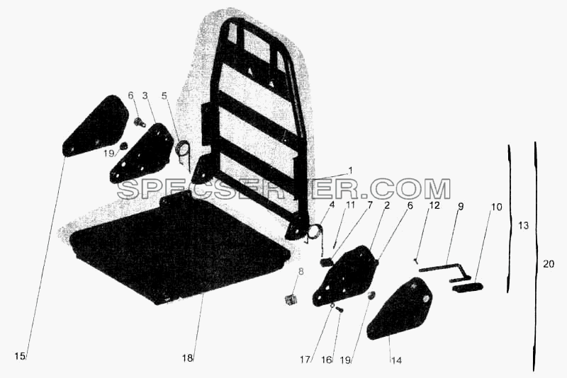 Подушка и спинка сидения для МАЗ-5336 (список запасных частей)