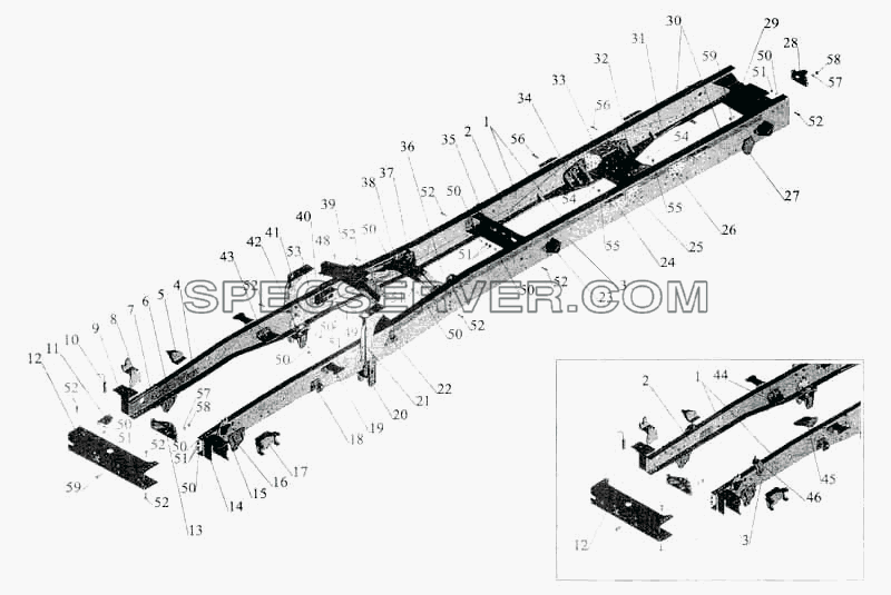Рама шасси МАЗ-630305, 630303 под комплектацию специального оборудования для МАЗ-5336 (список запасных частей)