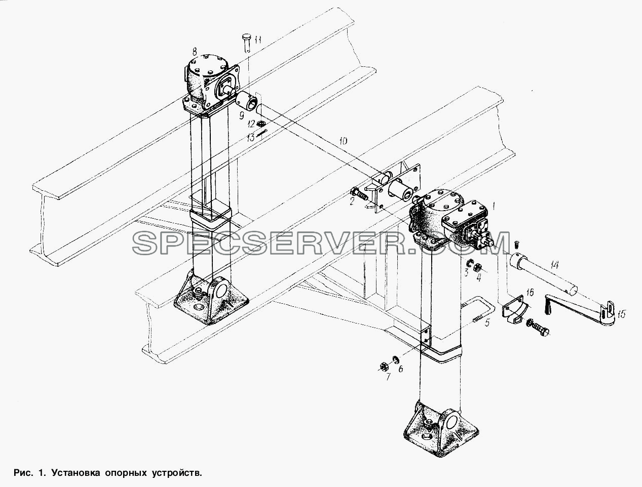 Установка опорных устройств для МАЗ-9506 (список запасных частей)