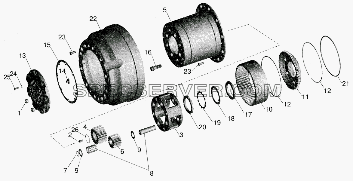 Колесный редуктор для МАЗ-5516 (2003) (список запасных частей)
