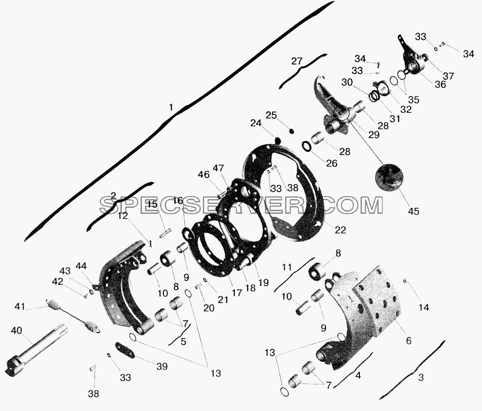 Тормозной механизм передних колес для МАЗ-5516 (2003) (список запасных частей)