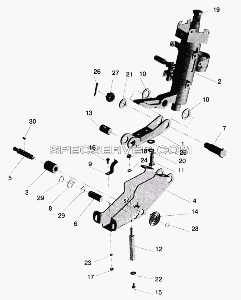 Кронштейн с колонкой для МАЗ-5516 (2003) (список запасных частей)