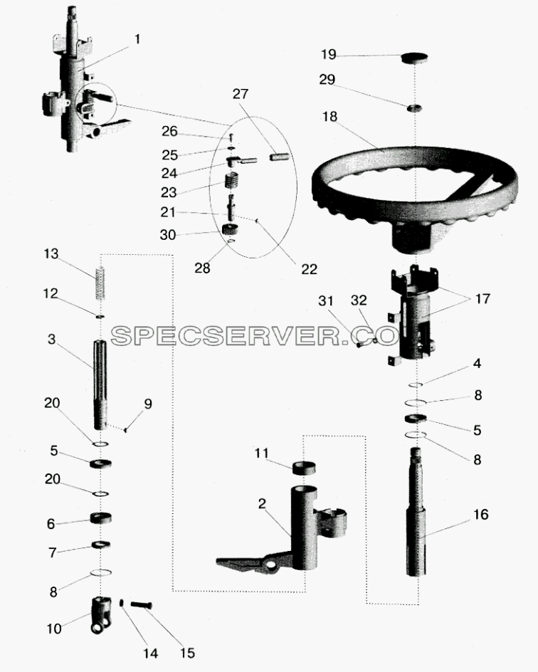 Колонка рулевая с колесом рулевого управления для МАЗ-5516 (2003) (список запасных частей)