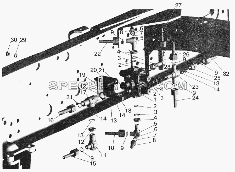 Крепление четырехконтурного клапана МАЗ-642208, 642205 для МАЗ-5516 (2003) (список запасных частей)