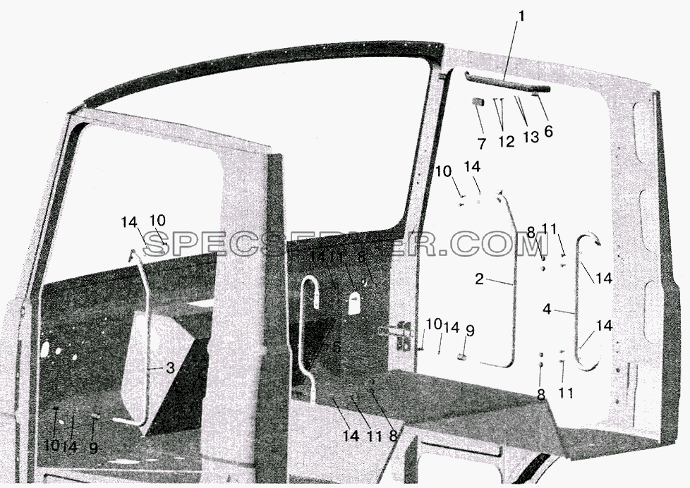 Установка поручней в кабине для МАЗ-5516 (2003) (список запасных частей)