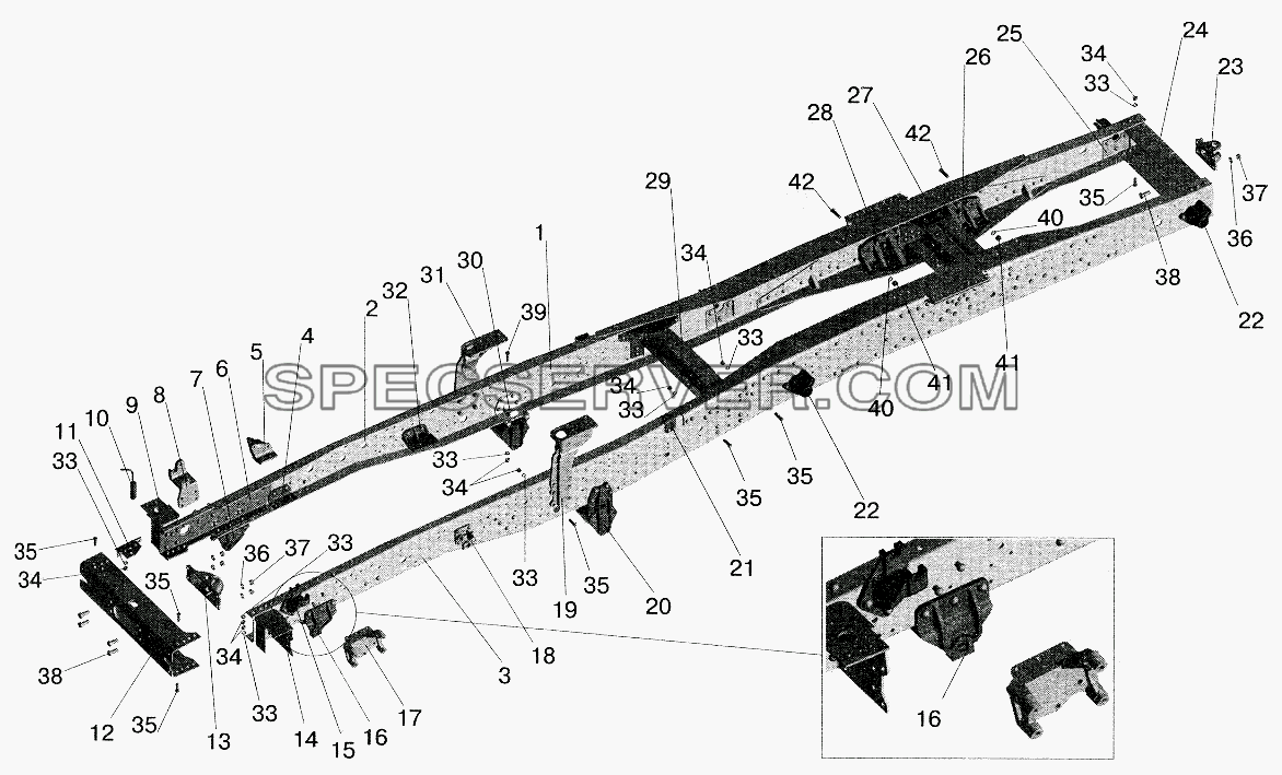 Рама 642208, 642205-рессорная подвеска для МАЗ-5516 (2003) (список запасных частей)