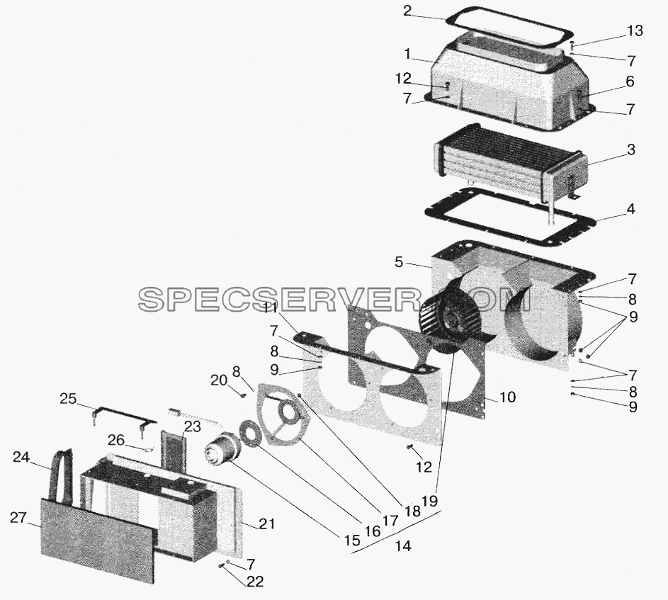 Отопитель для МАЗ-5516 (2003) (список запасных частей)