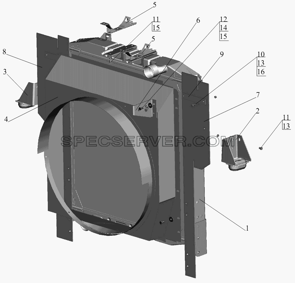 Радиатор с кожухом 555035-1301009 для МАЗ-631236 (список запасных частей)