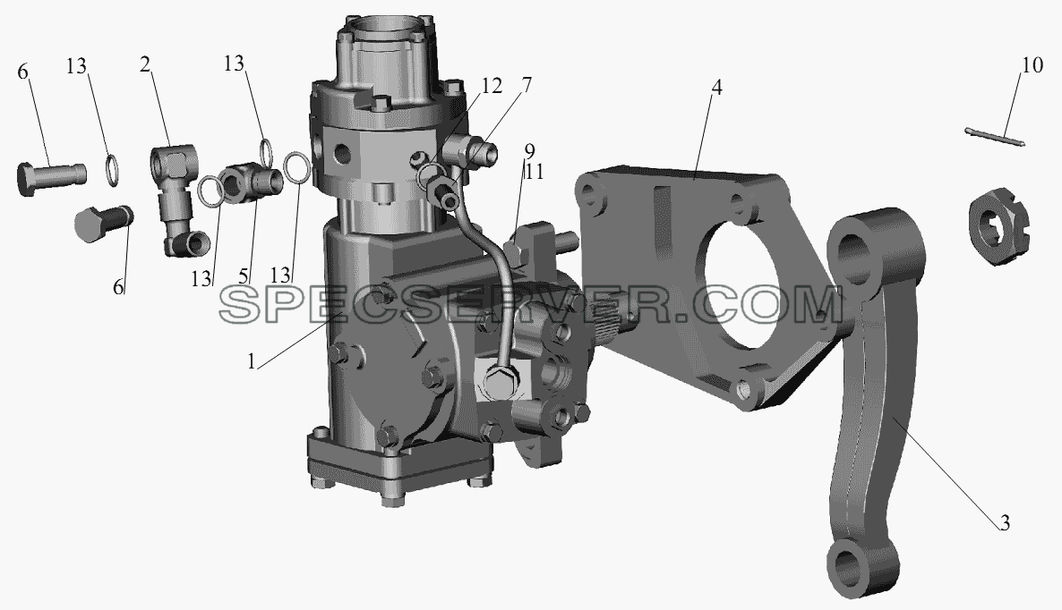 Механизм рулевой с кронштейном 6418-3400006 для МАЗ-631236 (список запасных частей)