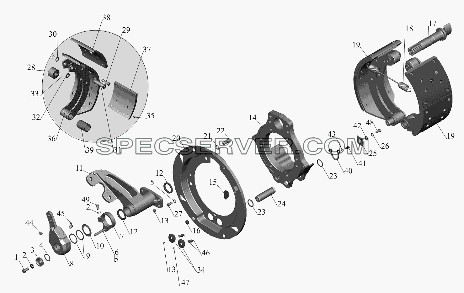 Тормозной механизм передних колес для МАЗ-631236 (список запасных частей)