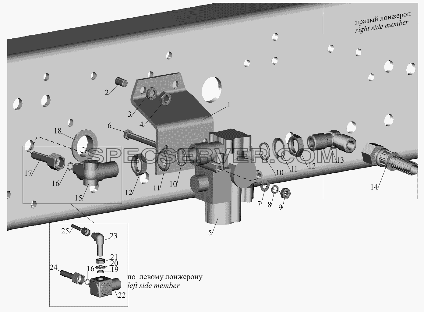 Установка передних модуляторов и присоединительной арматуры для МАЗ-631236 (список запасных частей)