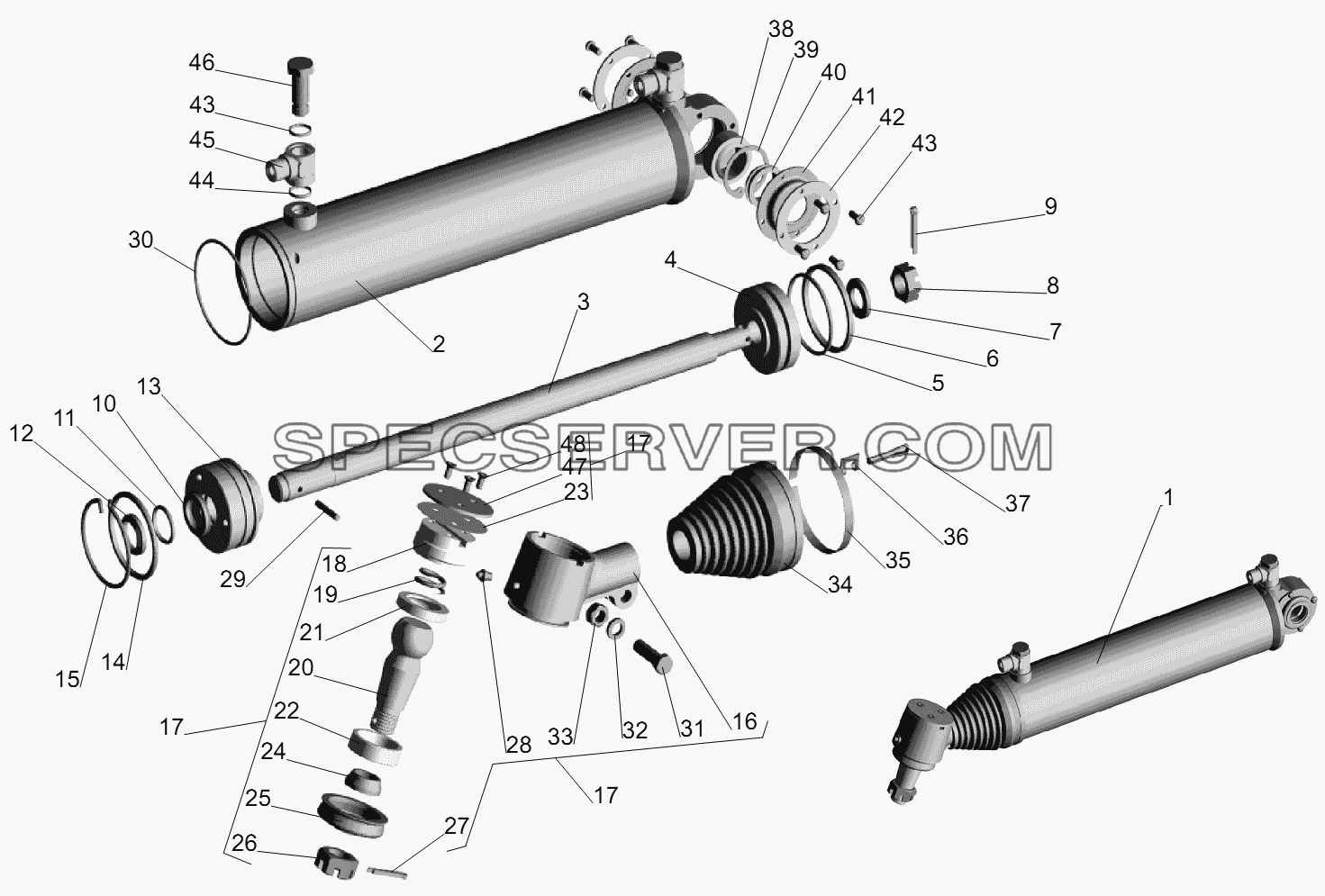 Силовой цилиндр гидроусилителя рулевого управления для МАЗ-631236 (список запасных частей)