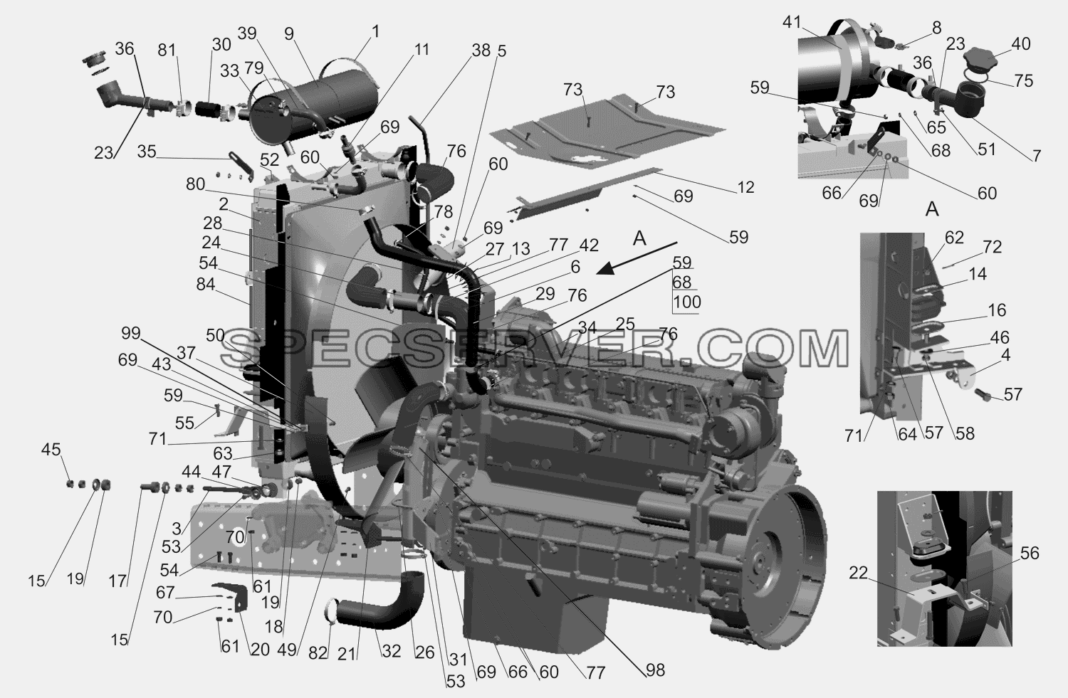 Установка системы охлаждения для МАЗ-630333 (список запасных частей)