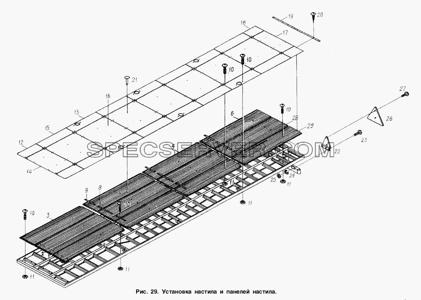 Установка настила и панелей настила для МАЗ-93802 (список запасных частей)