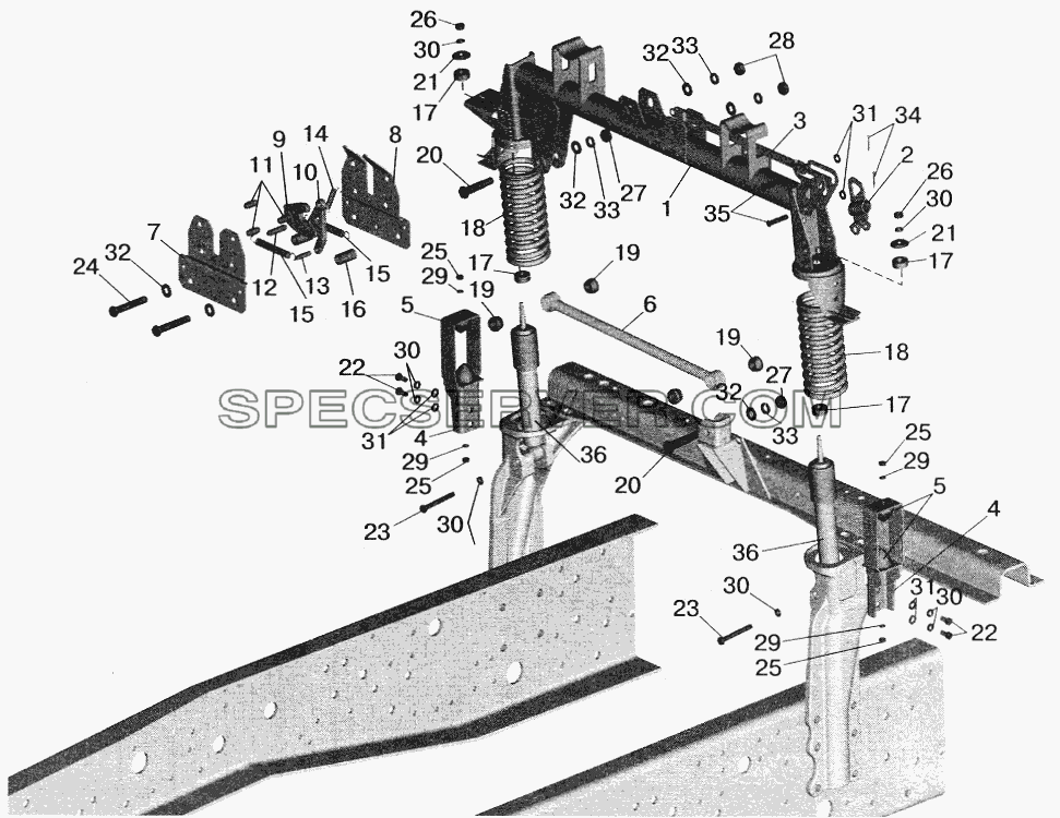 Заднее подрессоривание большой кабины для МАЗ-5551 (2003) (список запасных частей)