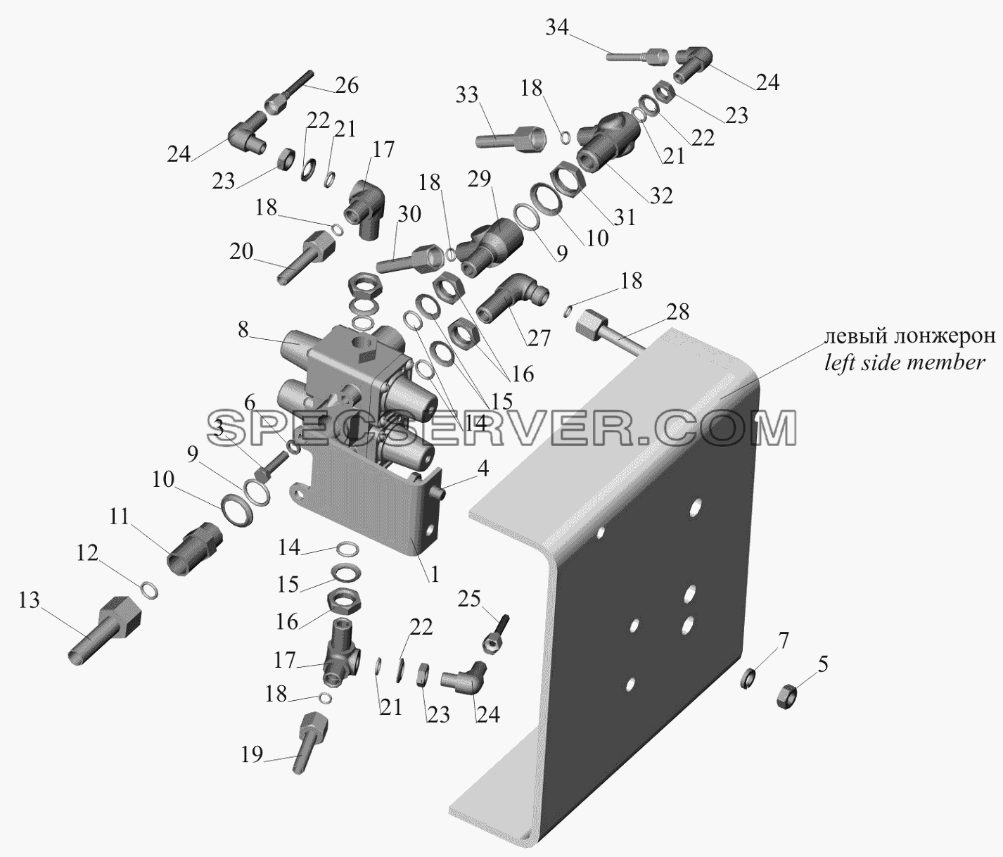 Крепление четырехконтурного клапана 650107-3515002 для МАЗ-650119 (список запасных частей)