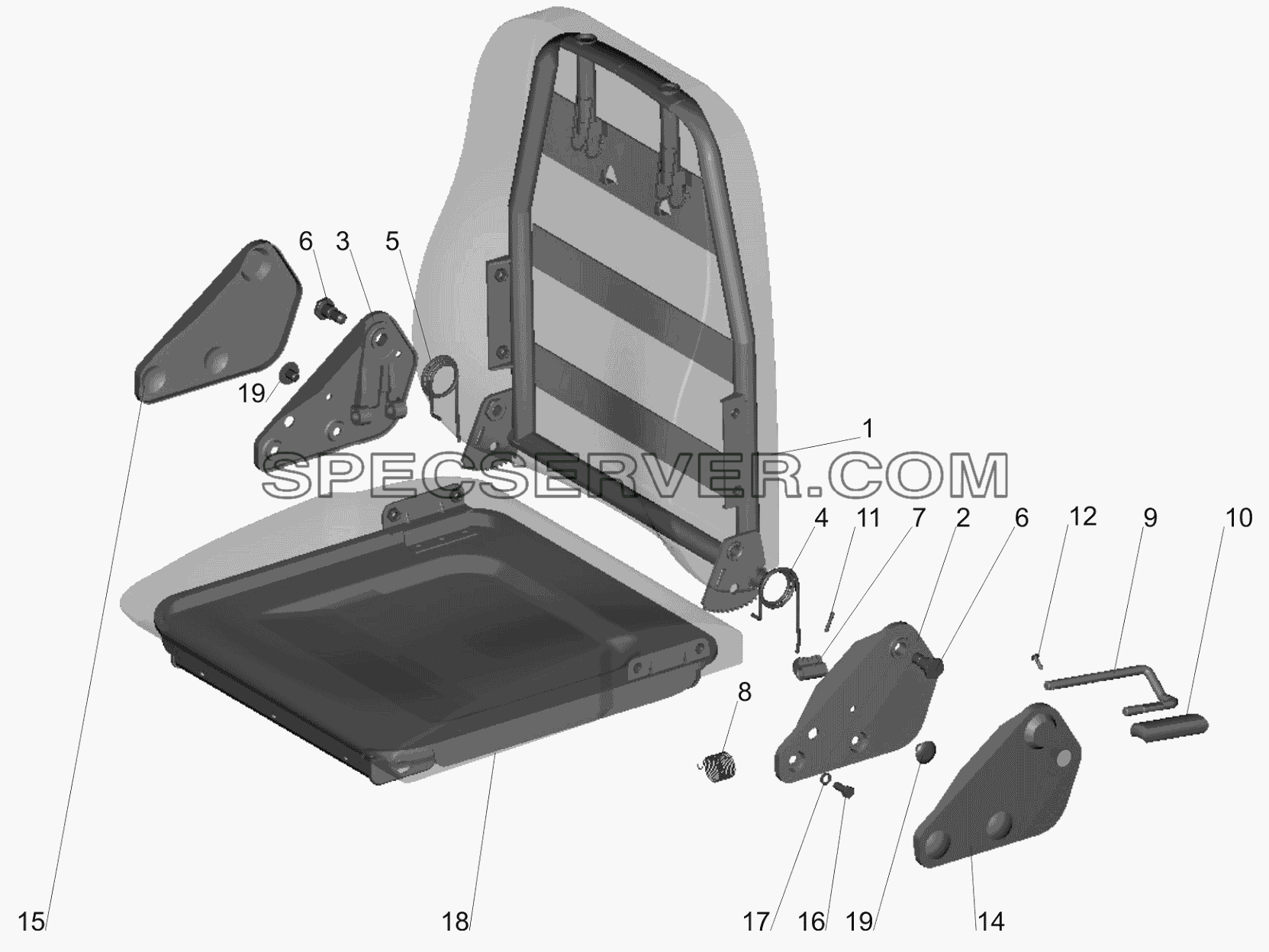 Подушка и спинка сидения 6430-6800012 для МАЗ-650119 (список запасных частей)