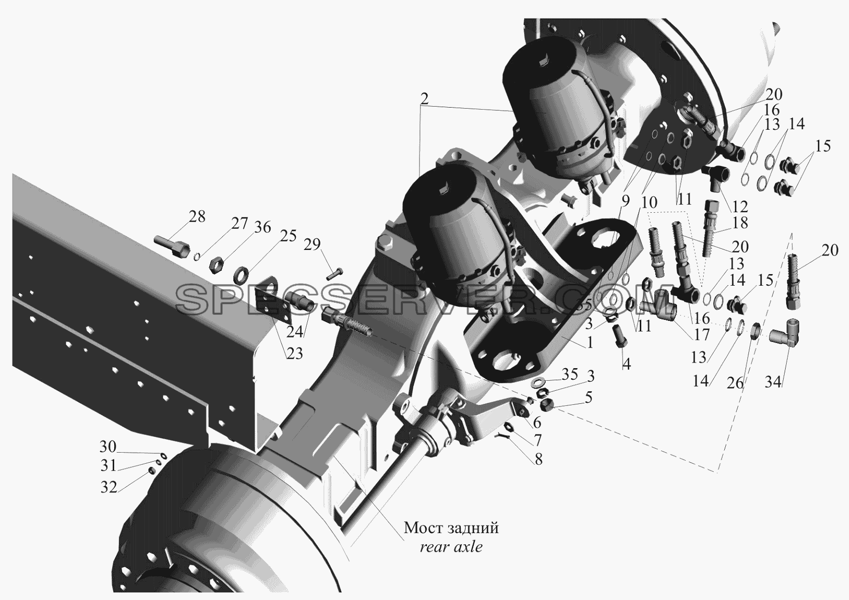 Крепление тормозных камер 5440-3519002-10 и присоединительной арматуры для МАЗ-650119 (список запасных частей)