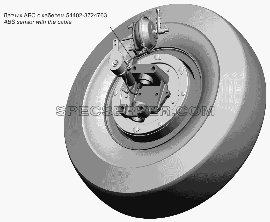 Установка датчика АБС с кабелем на переднем колесе для МАЗ-555102, 5551А2 (список запасных частей)