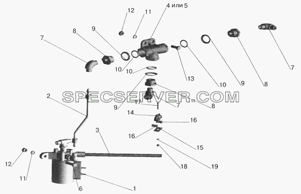 Привод выключения двигателя противоугонным устройством на автомобилях МАЗ для МАЗ-6422 (список запасных частей)