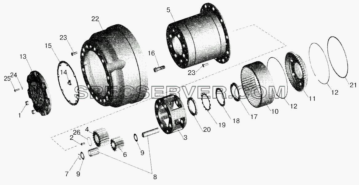 Колесный редуктор для МАЗ-6422 (список запасных частей)