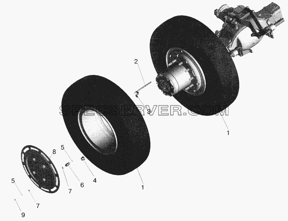 Установка задних колес для МАЗ-6422 (список запасных частей)