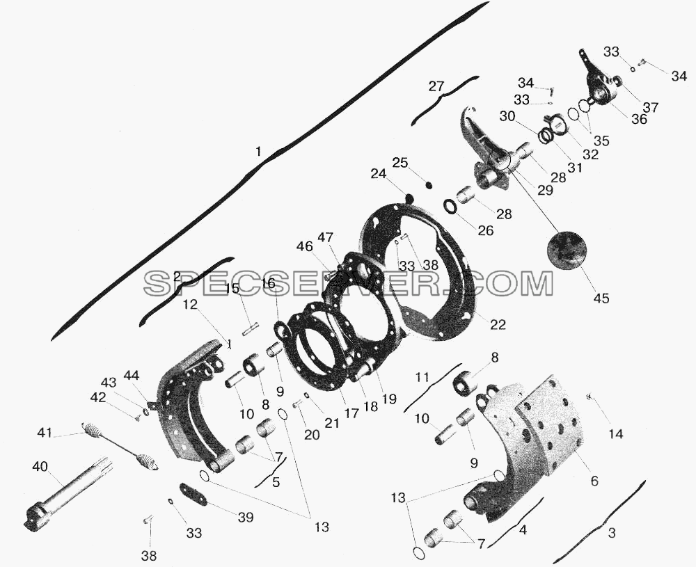 Тормозной механизм передних колес для МАЗ-6422 (список запасных частей)
