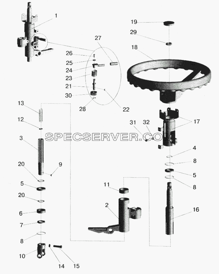 Колонка рулевая с колесом рулевого управления для МАЗ-6422 (список запасных частей)
