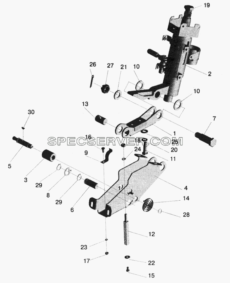 Кронштейн с колонкой для МАЗ-6422 (список запасных частей)