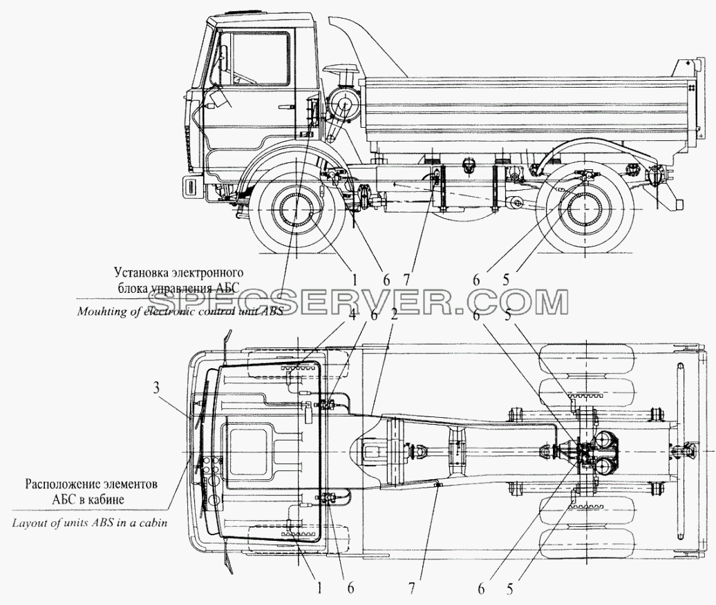 Установка элементов электрооборудования АБС на автомобиле МАЗ-555102 (с малой кабиной) для МАЗ-6422 (список запасных частей)