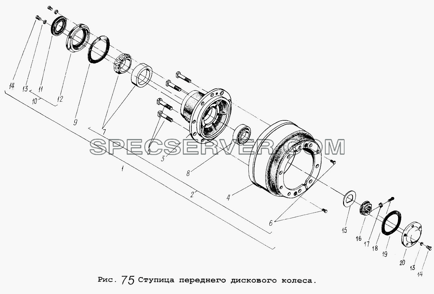 Ступица переднего дискового колеса для МАЗ-64229 (список запасных частей)