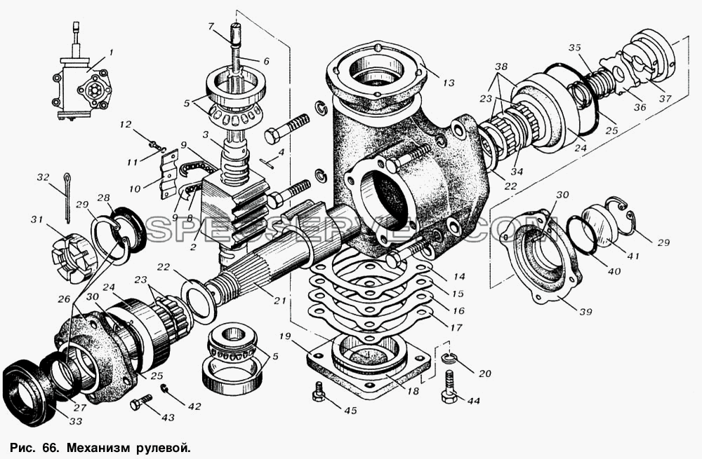Механизм рулевой для МАЗ-53366 (список запасных частей)