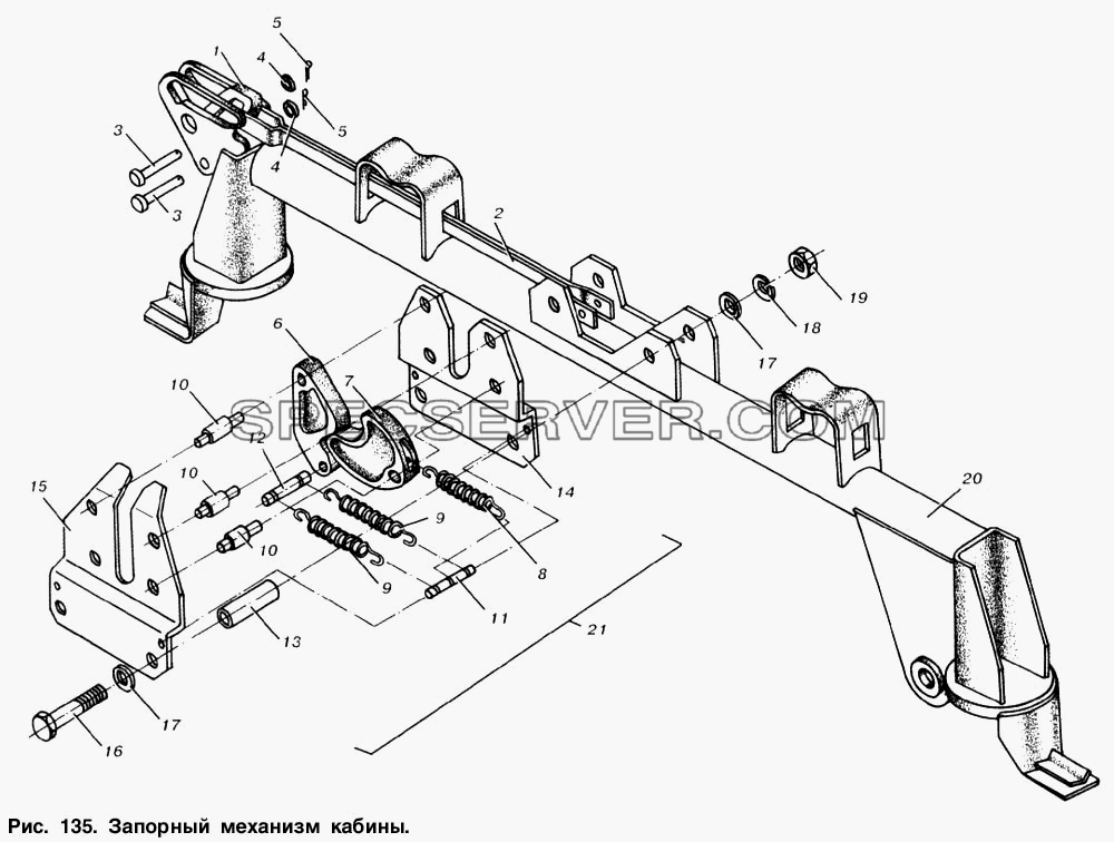 Запорный механизм кабины для МАЗ-53366 (список запасных частей)