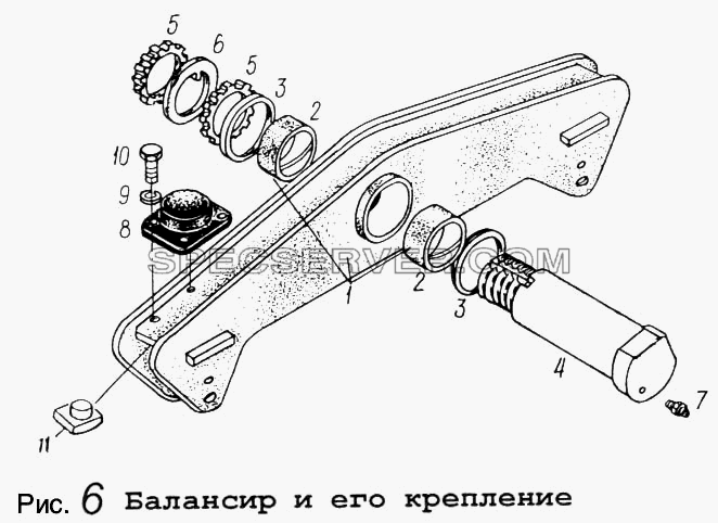 Балансир и его крепление для МАЗ-9008 (список запасных частей)