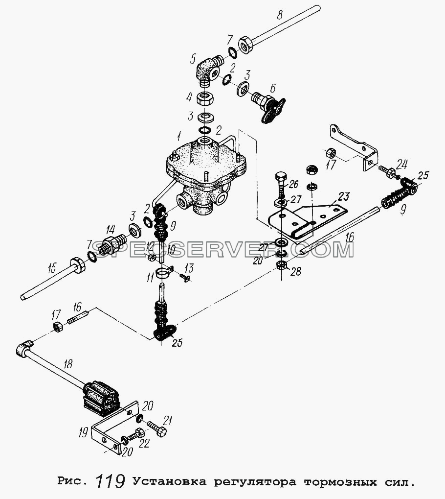 Установка регулятора тормозных сил для МАЗ-53371 (список запасных частей)