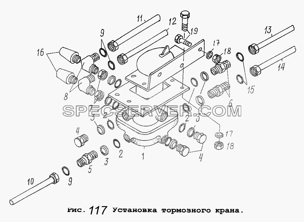 Установка тормозного крана для МАЗ-5551 (список запасных частей)